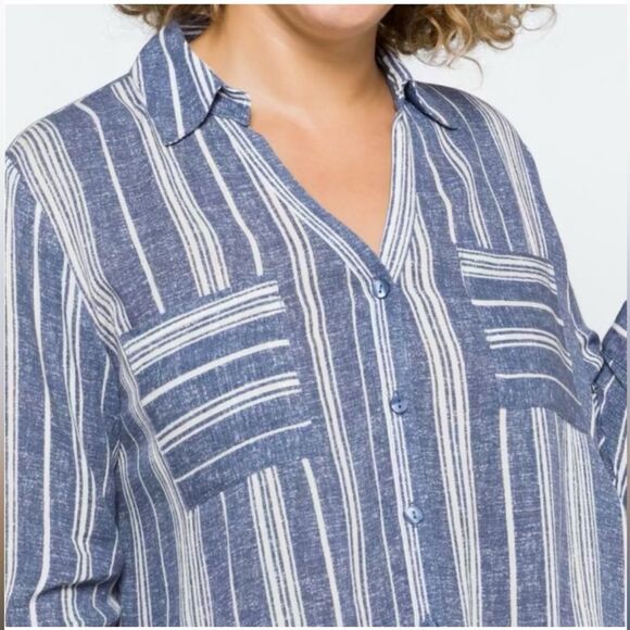 Fortune + ivy Blake Tie Front Blouse blue stitch fix large nwt - Picture 2 of 4